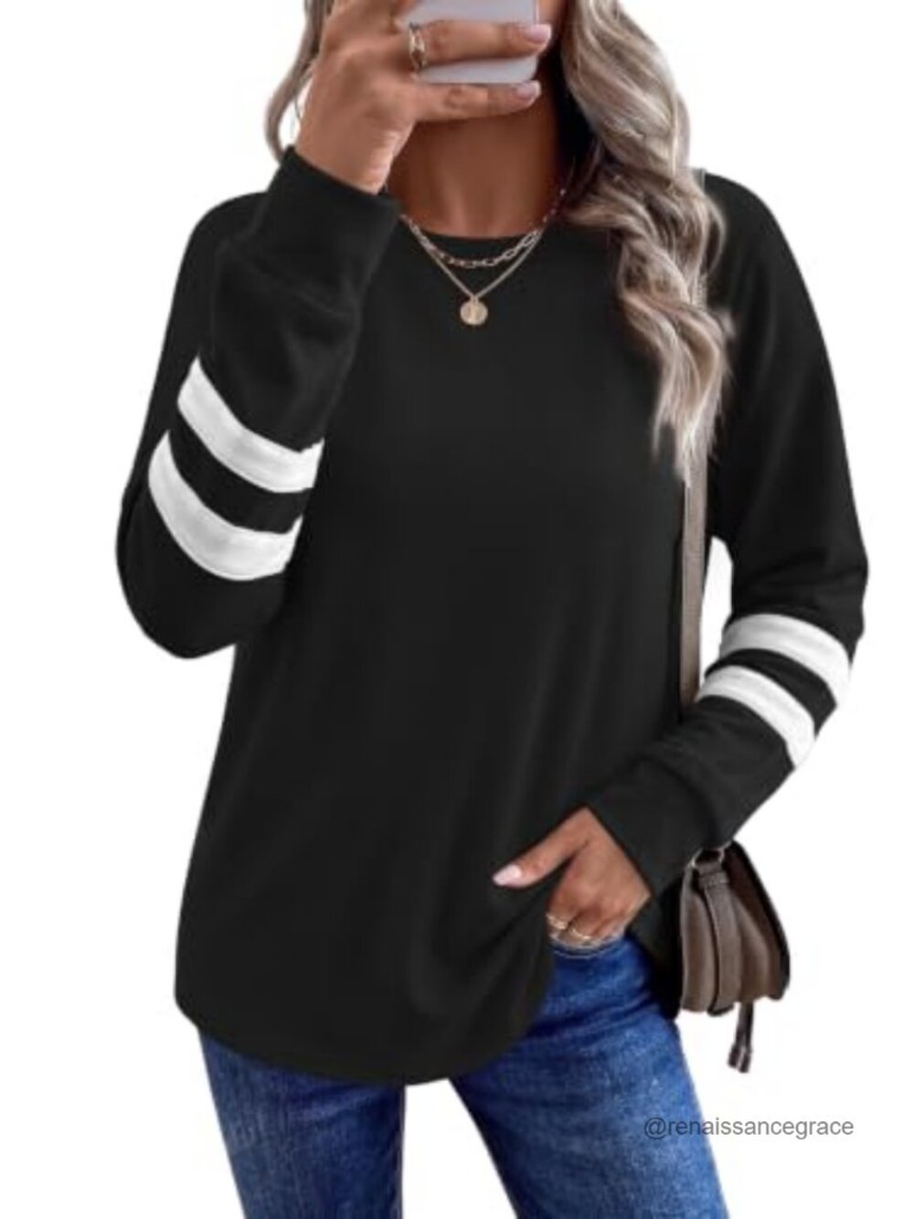 Womens Long Sleeve Crewneck Sweatshirt Lightweight Tunic Pullover